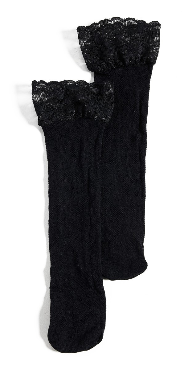 Stems Floral Fishnet Socks Black