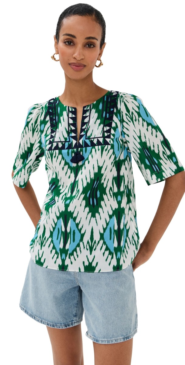 Figue Bodhi Top Iznik Ikat Garden Green