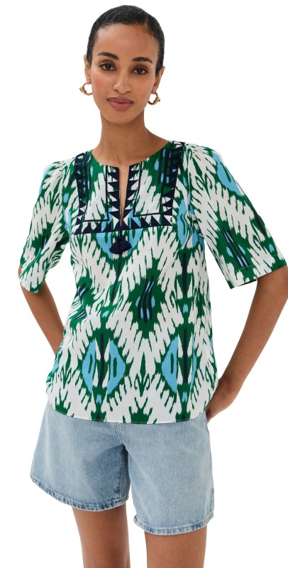 Figue Bodhi Top Iznik Ikat Garden Green