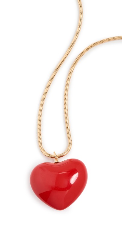 Kenneth Jay Lane Red Puffed Heart Pendant Necklace Red