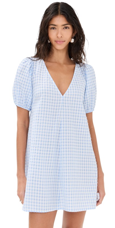 STAUD Marsh Mini Dress Sky Gingham