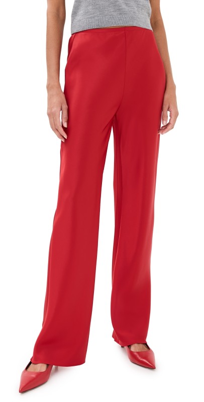 Reformation Gale Satin Mid Rise Bias Pants Lipstick