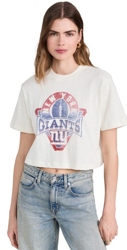 Junk Food Giants Mock Neck Crop Tee Vintage White