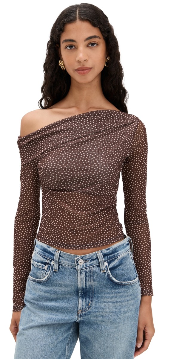 Reformation Elio Knit Top Choco Dot