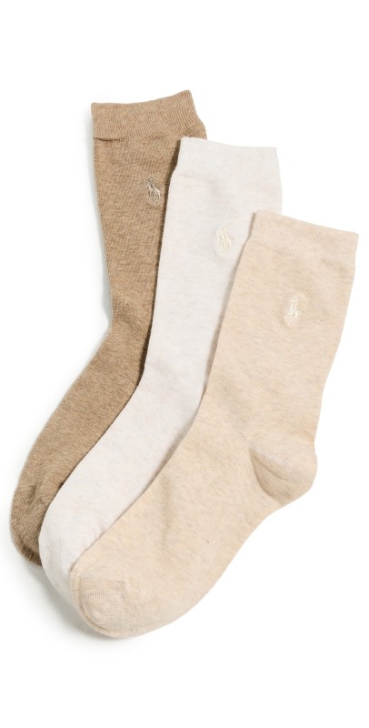Polo Ralph Lauren Classic Flat Knit Socks 3 Pack Oatmeal Heather Assorted
