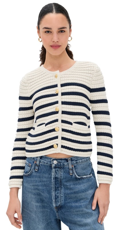 PAIGE Oberon Cardigan Ivory/Dark Ink Blue