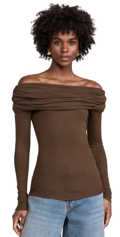 Pixie Market Off Shoulder Top Brown