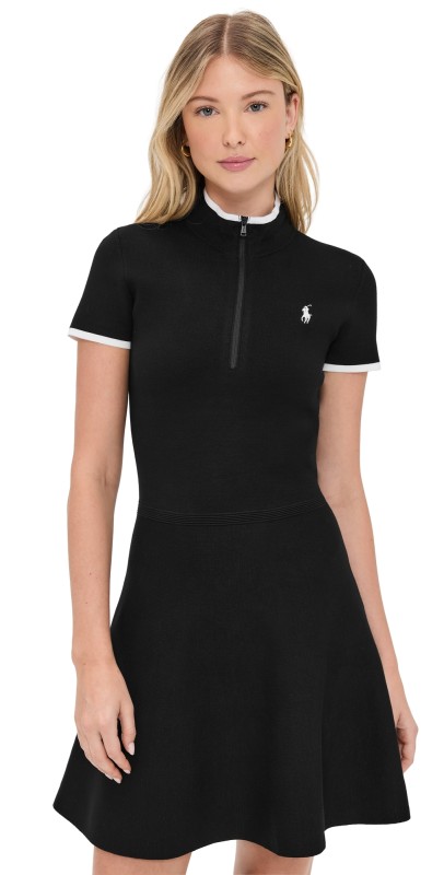RLX Ralph Lauren Mock Neck Tennis Dress Polo Black/Ceramic White