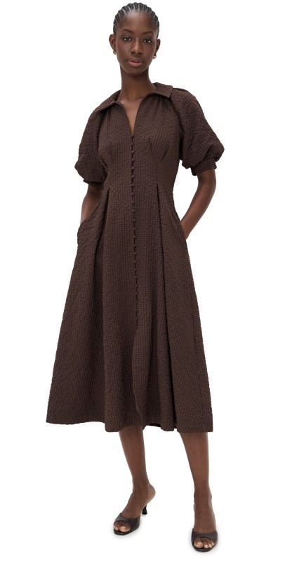 English Factory Shirt Midi Dress Brown