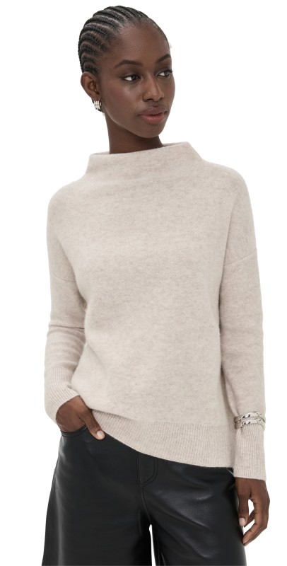 Vince Boiled Cashmere Funnel Neck Pullover Marble