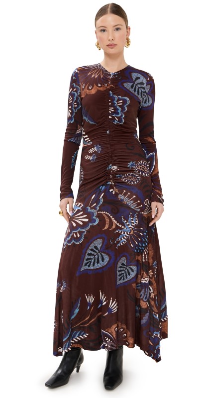 FARM Rio Delicate Garden Brown Long Sleeve Maxi Dress Delicate Garden Brown