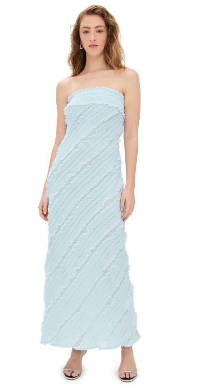endless rose Strapless Ruffled Maxi Dress Icy Blue