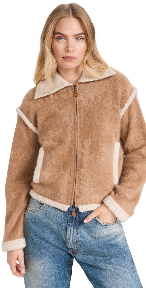Guest in Residence Grizzly Cashmere Bomber Cardigan Almond/Oatmeal