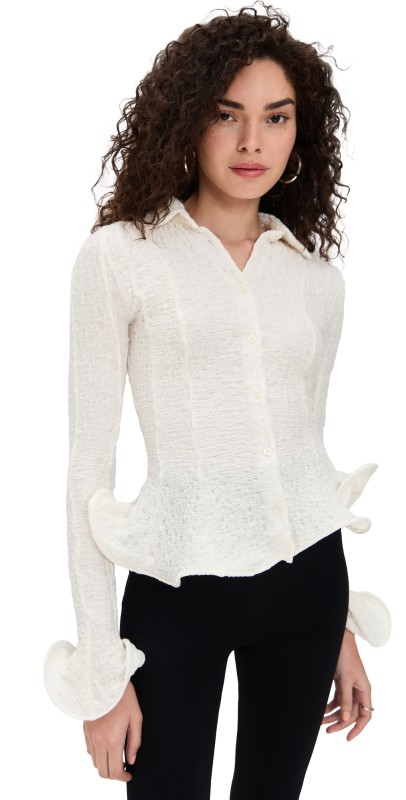 MSGM Cardigan with Flutter Detail White