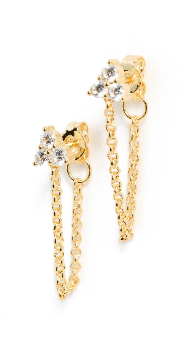 By Adina Eden CZ Trio Cluster Chain Front Back Stud Earrings Gold