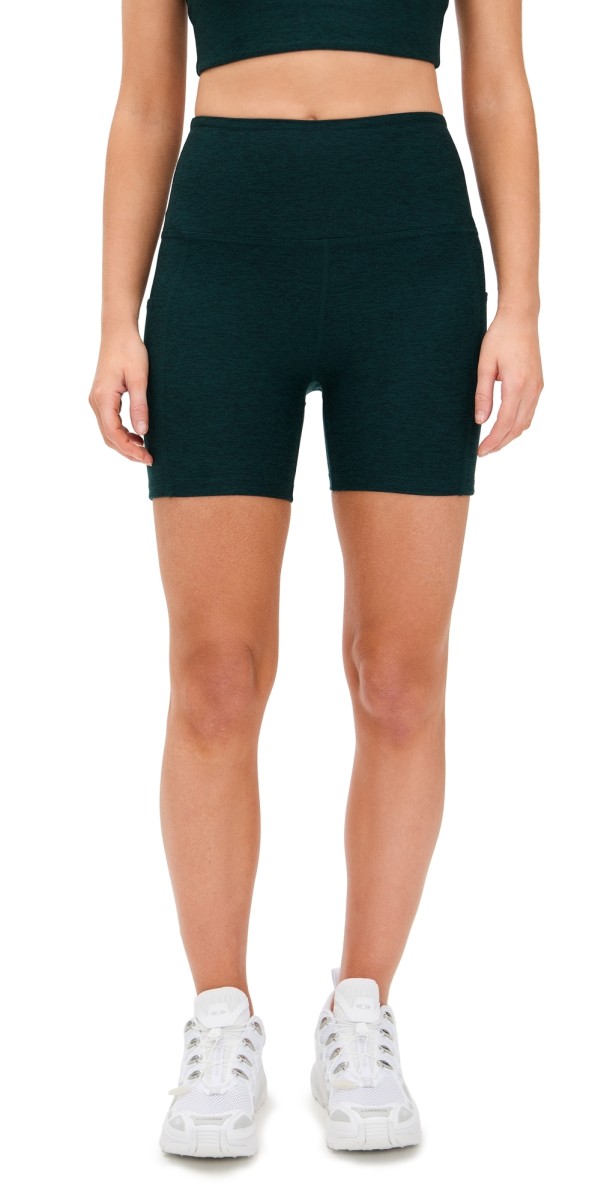 Beyond Yoga Spacedye Keep Pace Pocket Shorts Dark Spruce Green Heather