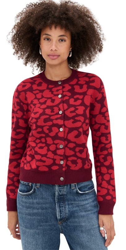 Jumper 1234 Leopard Crew Cardigan Burgundy Poppy