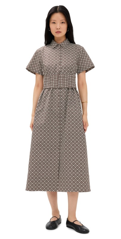 Hill House Home The Carolina Shirt Dress Circular Lattice/Chocolate