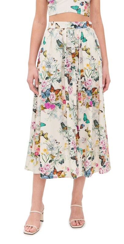 L'AGENCE Seina Front Plkt Midi Skirt Charonda Butterfly