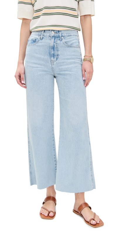 Veronica Beard Jean Taylor Cropped High Rise Wide Jeans Pale Stone