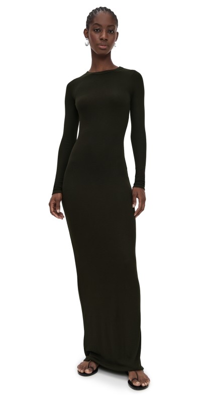 Enza Costa Silk Rib Crewneck Fluid Dress Coffee Bean