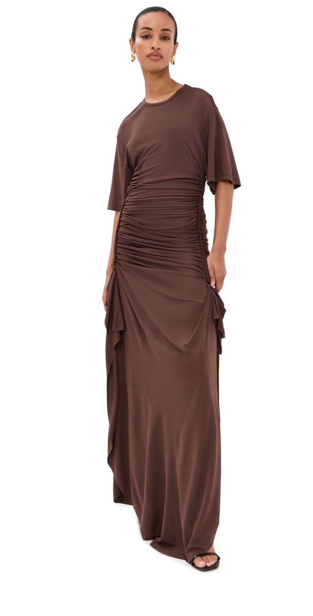 Christopher Esber Shibari Jersey Ruched Tee Dress Java