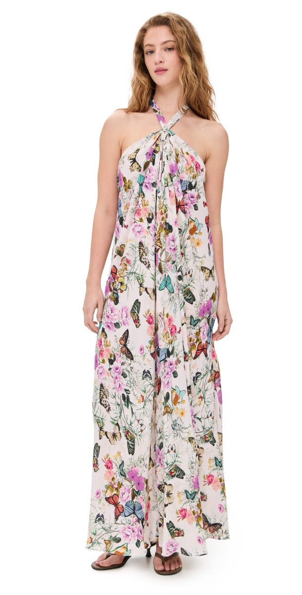 L'AGENCE Geneva Butterfly Keyhole Halter Maxi Dress Ivory