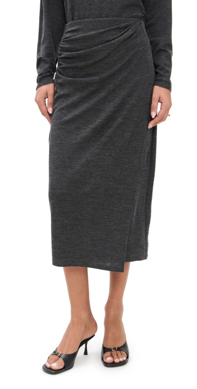 Vince Waist Draped Midi Skirt Dk H Grey