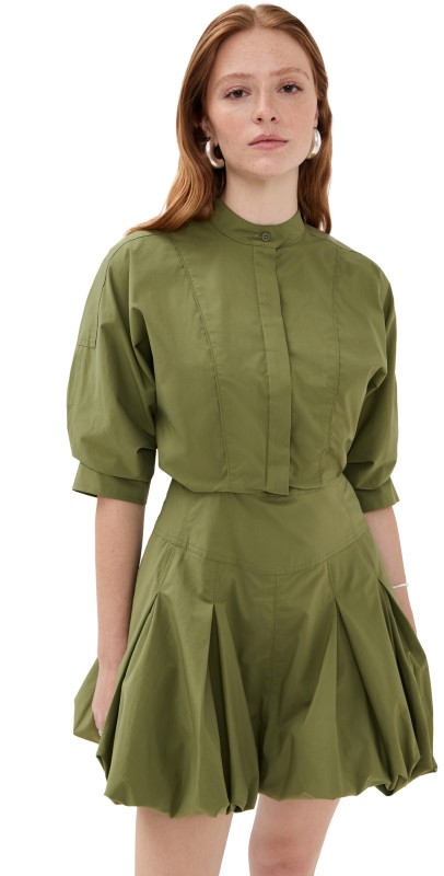 SIMKHAI Effie Bubble Mini Dress Olive