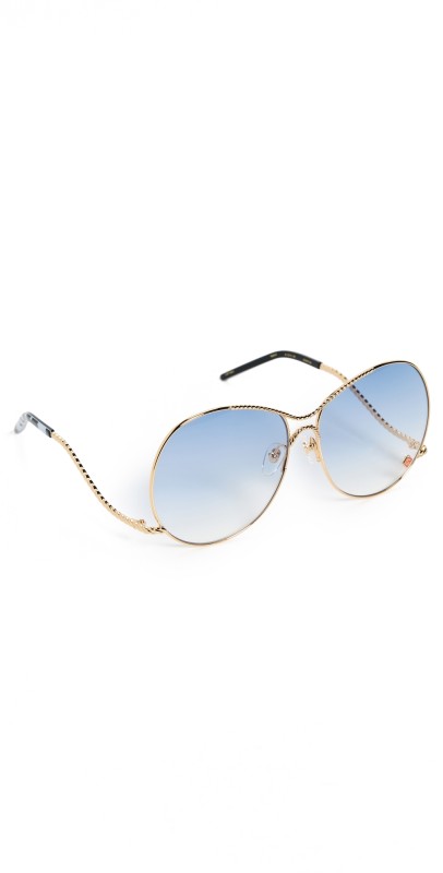 Casablanca Oversized Aviator Curved Temple Metal Sunglasses Gold/Blu