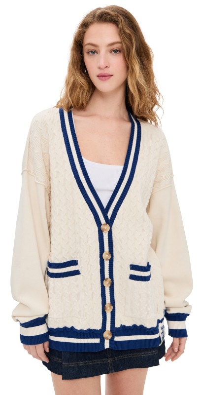 Free People Wtf Varsity Cardi Ecru