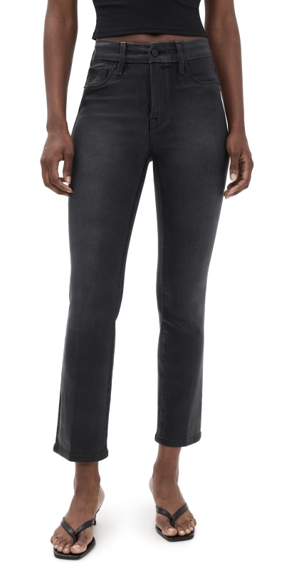 Good American Soft Tech Good Legs Straight Coated Jeans Black402