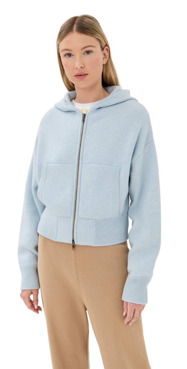 LISA YANG Lilia Hooded Zip Cashmere Cardigan Horizon Blue