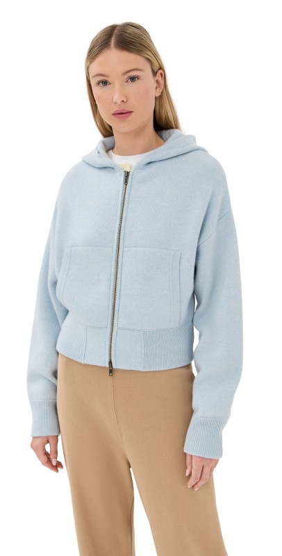 LISA YANG Lilia Hooded Zip Cashmere Cardigan Horizon Blue