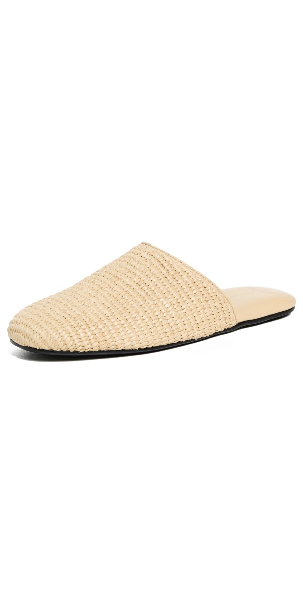 Black Suede Studio Shiloh Slide Mules Woven Raffia