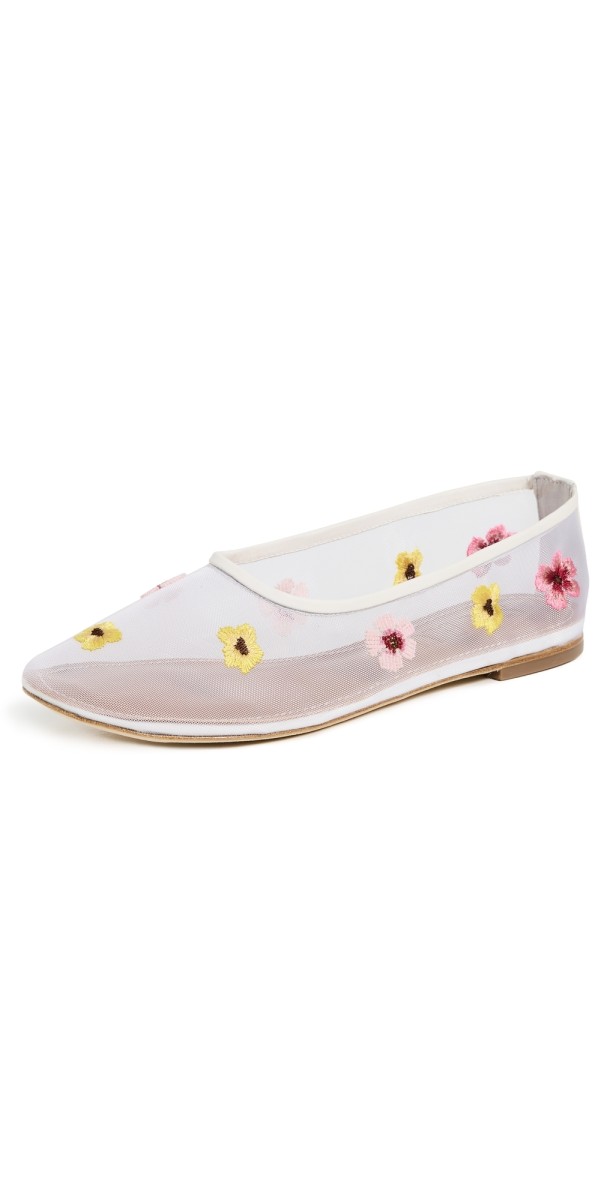 STAUD Alba Ballet Flats Blossom Floral Mesh