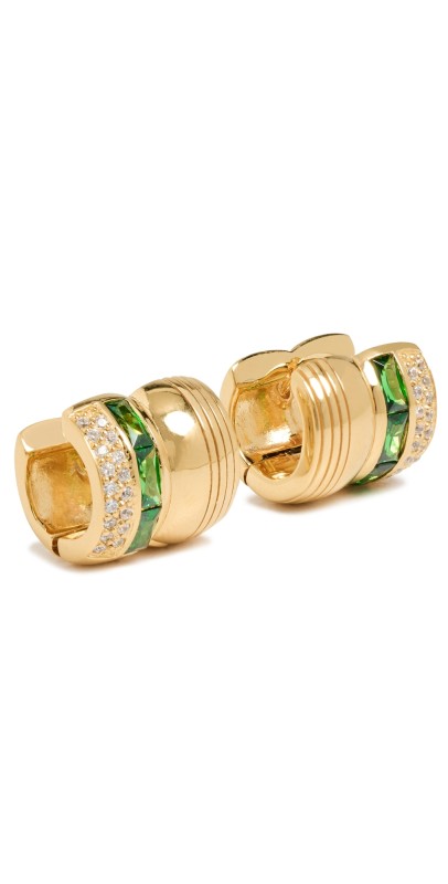 Gwen Beloti Ribbed Double Huggie Emerald Earrings Gold