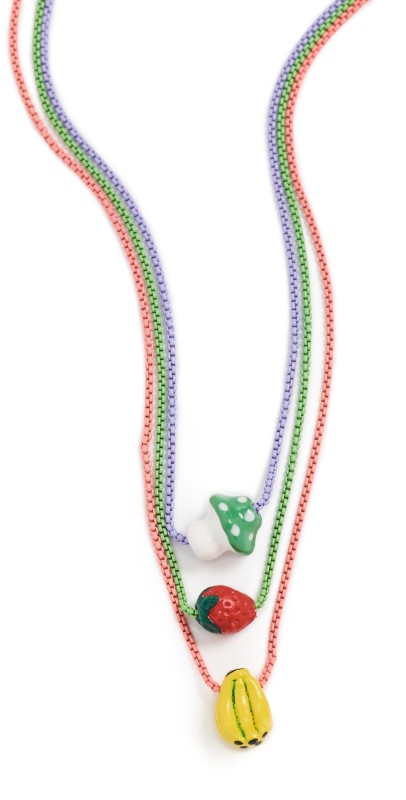 Clare V. Ceramic Bead Necklace Set Mult