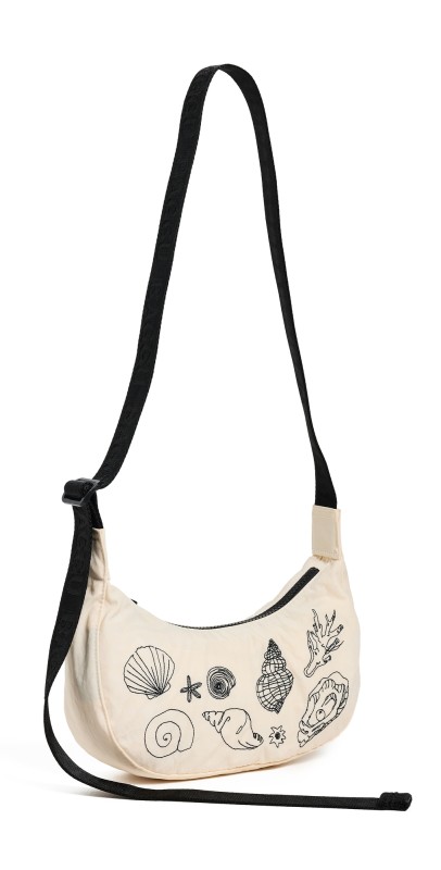 BAGGU Small Nylon Crescent Bag Embroidered Shells