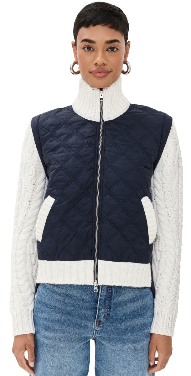 Veronica Beard Patra Mixed Media Jacket Navy/Ivory