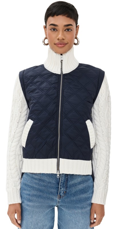 Veronica Beard Patra Mixed Media Jacket Navy/Ivory