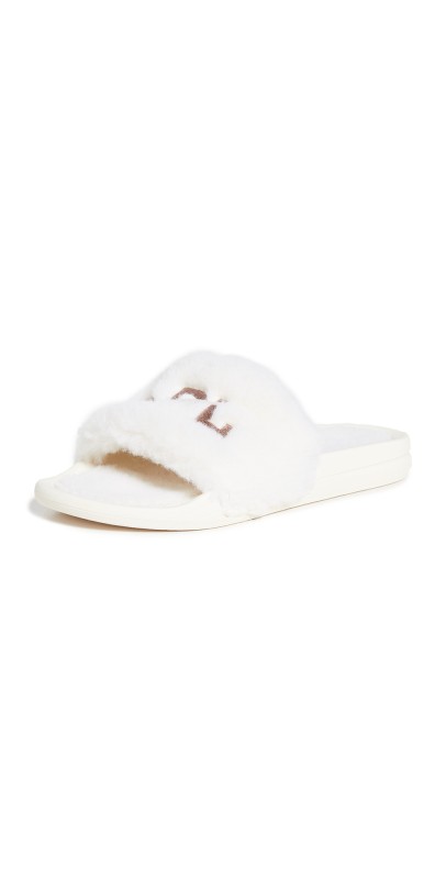 APL: Athletic Propulsion Labs Shearling Slides Pristine/Almond