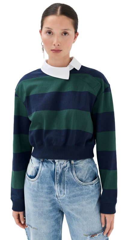 A. W.A. K.E. MODE Twisted Collar Rugby Jersey Emerald Green/Navy