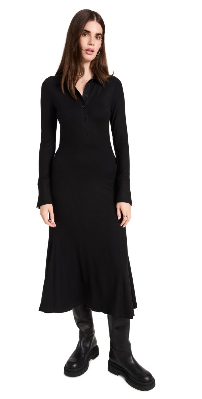 Ninety Percent Melody Stretch Flare Panel Shirtdress Black