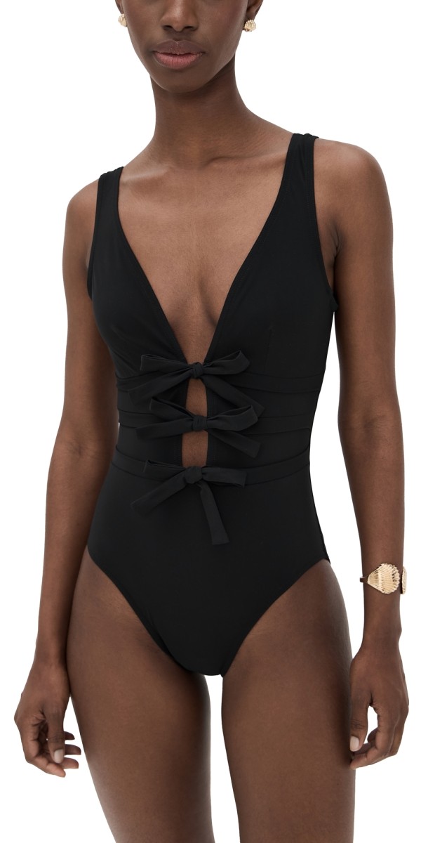 Karla Colletto Lenora V Neck Silent Underwire Tank with High Back One Piece Black