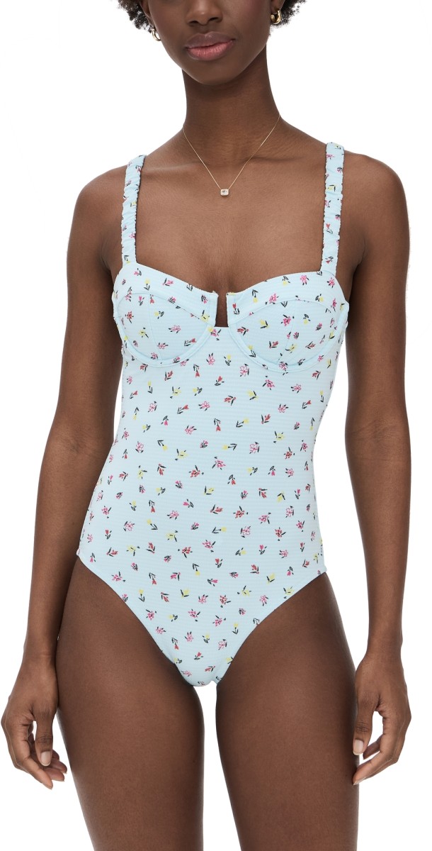 Solid & Striped The Verona One Piece Embroidered Floral Sky