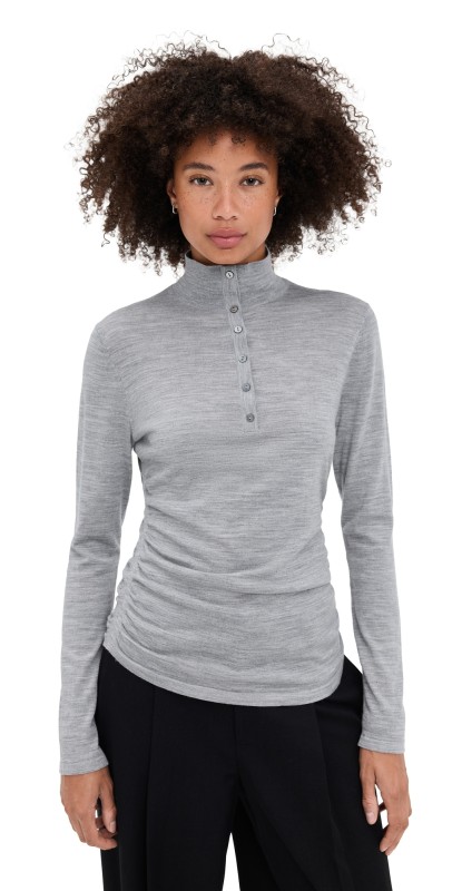 Theory Shirred Henley Top Grey Melange