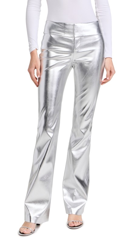 alice + olivia Mame High Rise Wide Leg Faux Leather Pants Silver