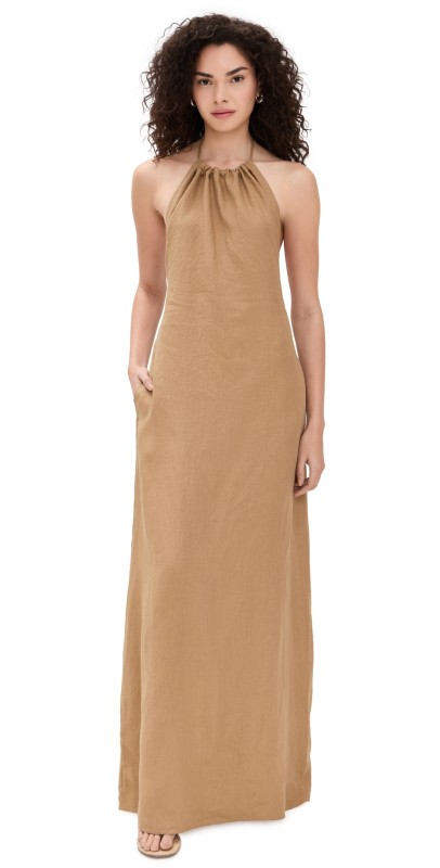 Nili Lotan Lelia Halterneck Dress Khaki