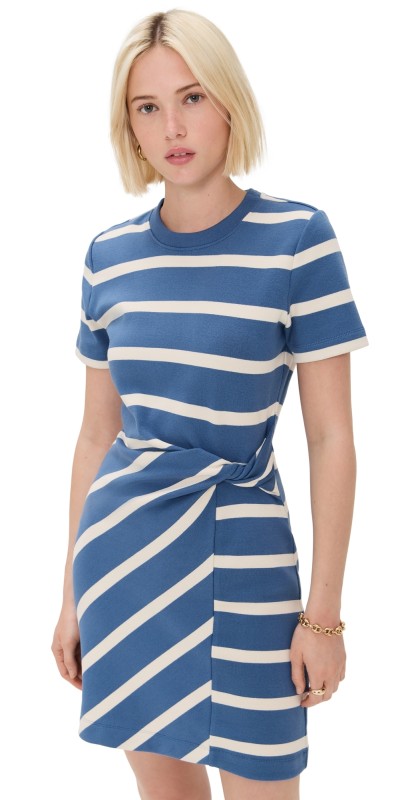 Tanya Taylor Short Cody Dress French Blue/Cream Wide Stripe